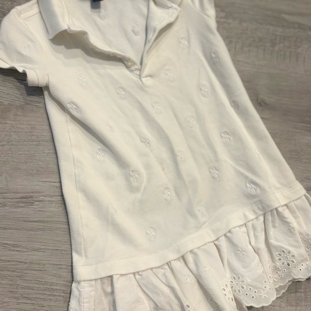 Ralph Lauren White Polo Dress with Eyelet Hem